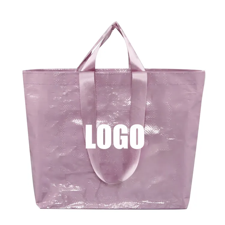 Kierrätettävä ja kestävä mukautettu logo laminoitu polyeteenipolypropeeni kudotut ostoskass ja käsilaukut